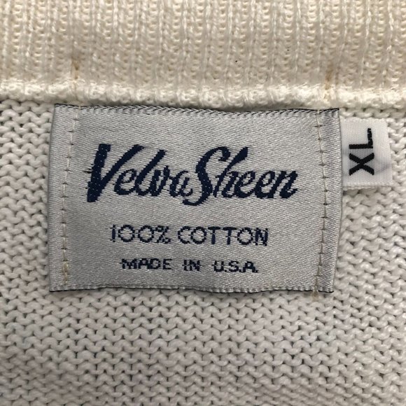 VTG DEADSTOCK Rare Velva Sheen Ivory Cream Snickers Racing V-Neck Sweater Sz XL - Picture 16 of 16